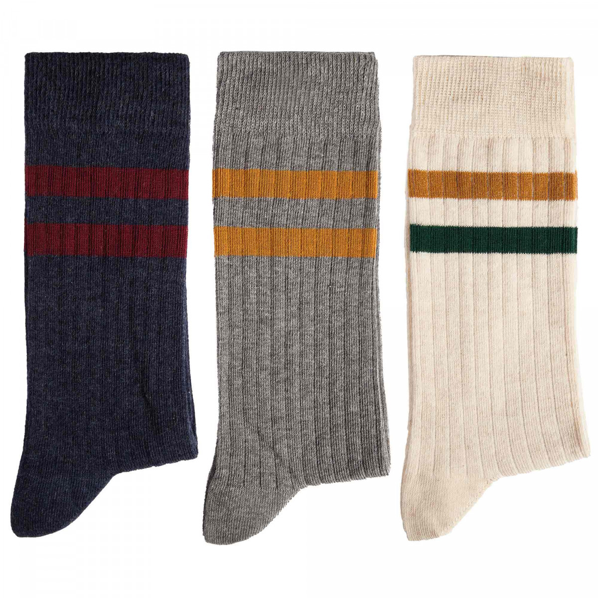 Chaussettes coton rayées - les 3 paires 43/46 Assortiment de couleur