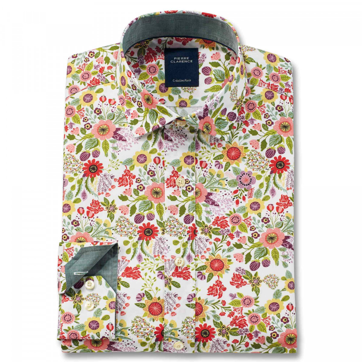 Chemise droite en coton motifs fleuris col semi-italien 43/44 Multicolore