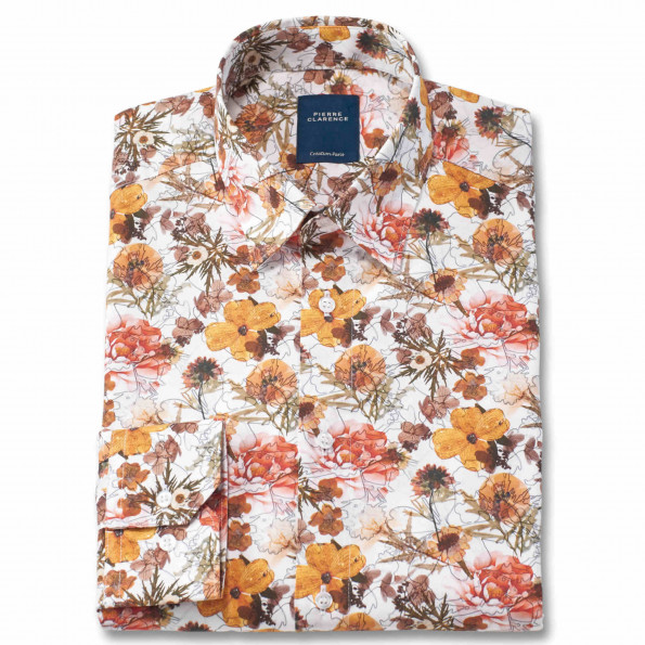 Chemise droite coton imprimée floral col boutonnage caché