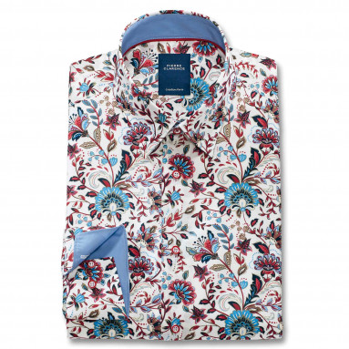 Chemise droite coton imprimée floral col boutonné