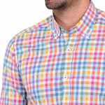 Chemise droite carreaux pastel col boutonné