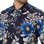 Chemise droite coton imprimé floral col boutonné