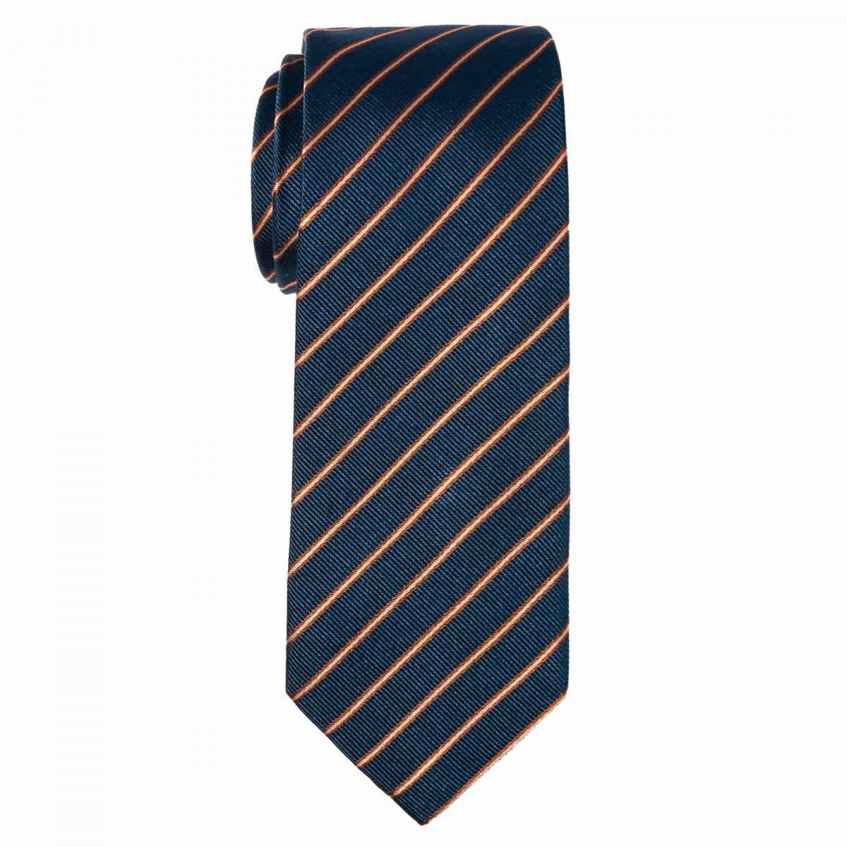 Cravate slim rayure bicolore - Soie Bleu marine