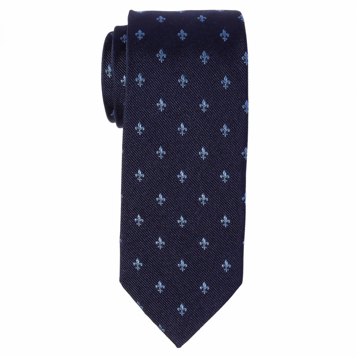 Cravate slim fleur de lys - Soie Bleu marine
