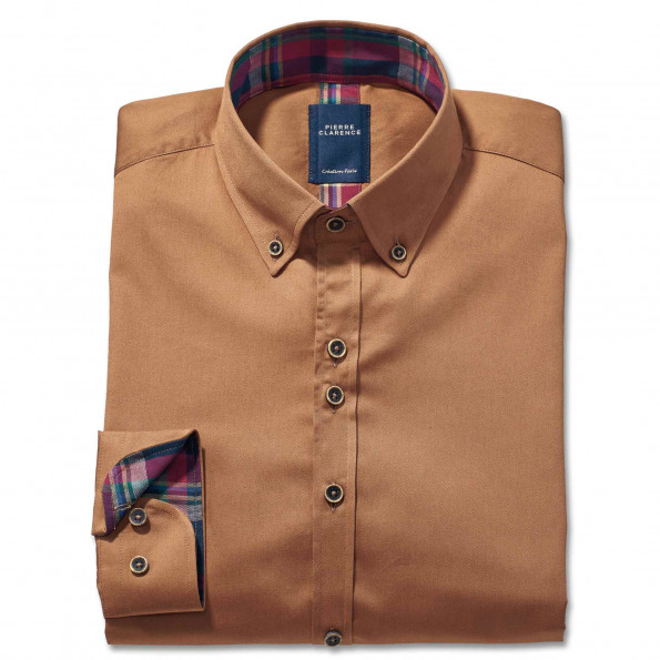 Chemise droite coton col boutonné col contrasté