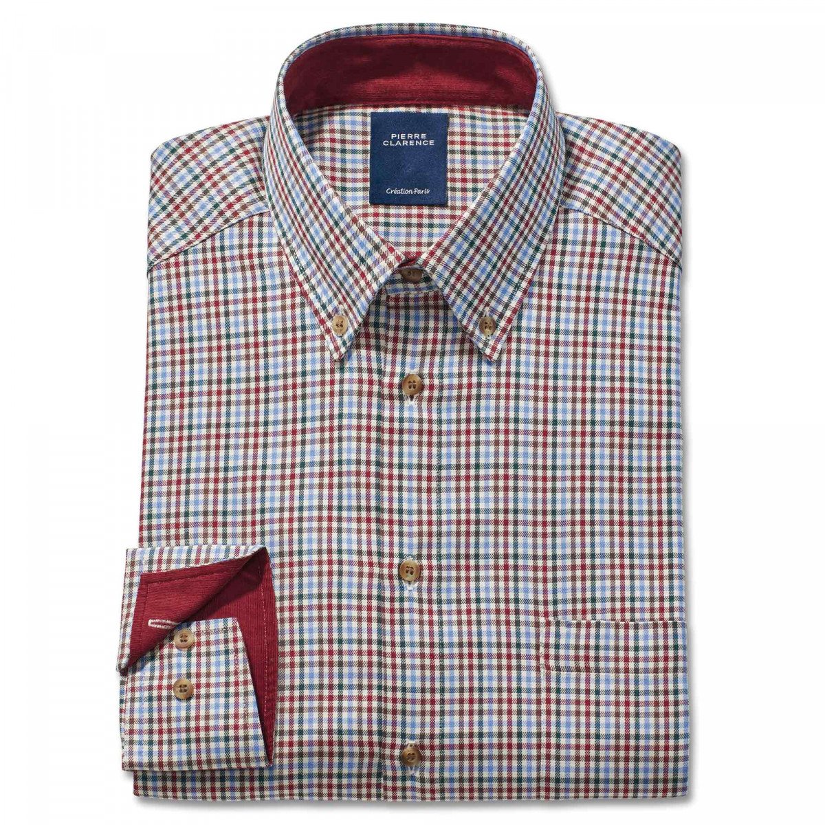 Chemise droite coton carreaux col contrasté bordeaux 47/48 Multicolore